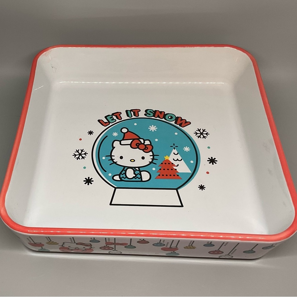 Hello Kitty Christmas Baking Dish NewWSticker Let It Snow Square Dish 8.5”